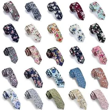 GUSLESON Mens Black Skinny Ties for Groomsmen Wedding Floral Cotton Tie Slim Necktie (0943-06)