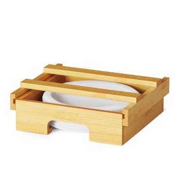 SpaceAid 8.5-inch Paper Plate Dispenser - Bamboo Under Cabinet Holder for Kitchen Counter