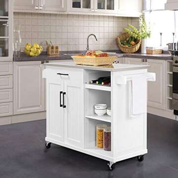 Yaheetech Kitchen Island Cart with Stainless Steel Top, Rolling Storage Cabinet on Wheels with Drawe...