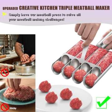 Meatball Maker Tool, 304 Stainless Steel Kitchen Manual Non Stick Meatball Maker, Portable Meatball Spoon Ball Maker Kitchen Restaurant Must Have Meatball Making Set，Home Cooking Tools (4-channel)