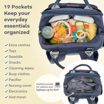 RUVALINO Diaper Bag Backpack, Multifunction Travel Pack Maternity Baby Changing Bags, Large Capacity, Waterproof, Navy Blue