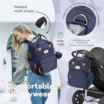 RUVALINO Diaper Bag Backpack, Multifunction Travel Pack Maternity Baby Changing Bags, Large Capacity, Waterproof, Navy Blue