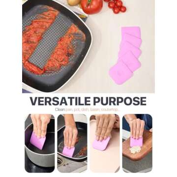 Pan Scraper - CLUEAPOP 5 Pcs Plastic Scraper Tool Set - Dish Scraper for Cast Iron - Non Scratch for Pot Cleaning Scraper - Non-Slip High Heat Resistant Kitchen Scraper Tool