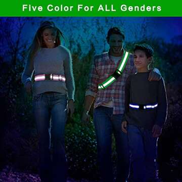 Morbeste 5 PCS Reflective Belt or Sash, Visibility Military Belt Adjustable Lightweight Reflective Straps for Night Running, Walking & Cycling - Fits Women, Men & Kids - Green, Red, Blue, Pink, Orange