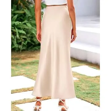 BTFBM Womens Summer Fall Skirt 2025 Silk Elegant High Waist Cocktail Party Wedding Mermaid Satin Maxi Skirts(Solid Beige, Small)