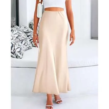 BTFBM Womens Summer Fall Skirt 2025 Silk Elegant High Waist Cocktail Party Wedding Mermaid Satin Maxi Skirts(Solid Beige, Small)