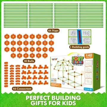 Fort Building Kit for Kids 4,5,6,7,8+Year Old Boys & Girls, 140 pcs, Creative STEM Building Toys for DIY Castles, Tunnels, Play Tent, Ideal Gift for Aged 5-8