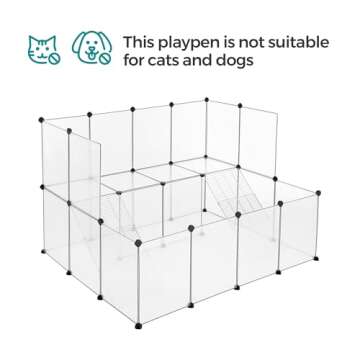 SONGMICS Guinea Pig Playpen with Dense Ramp, Indoor Rabbit Run Hutch Cage, Large Exercise Enclosure with Stairs, DIY Plastic Modular Fence for Hamster, Pet, Small Animals, White ULPC004W01