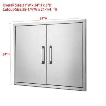 Outdoor Kitchen Doors Stainless Steel,31" W by 24" H Double Access Door,Flush Mount for Outdoor Kitchen and BBQ Island