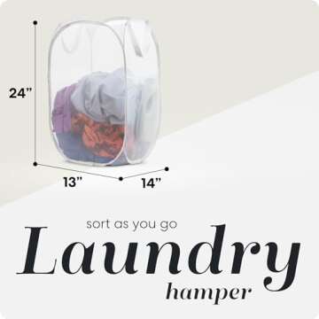 Handy Laundry Collapsible Mesh Pop Up Hamper with Wide Opening and Side Pocket – Breathable, Sturd...