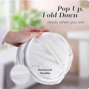 Handy Laundry Collapsible Mesh Pop Up Hamper with Wide Opening and Side Pocket – Breathable, Sturdy, Foldable, and Space-Saving Design for Clothes and Storage. (White | 2-Pack)