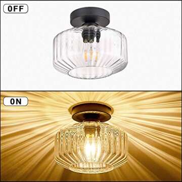 TeHenoo Industrial Flush Mount Ceiling Light, Texture Clear Glass Shade Semi Flush Mount for Hallway,Entryway,Foyer,Bedroom, Cafe, Bar, Corridor,Passway