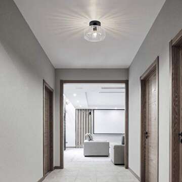TeHenoo Industrial Flush Mount Ceiling Light, Texture Clear Glass Shade Semi Flush Mount for Hallway,Entryway,Foyer,Bedroom, Cafe, Bar, Corridor,Passway