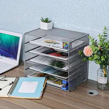 EasyPag 5-Tier Mesh Desk File Organizer - Space Saver