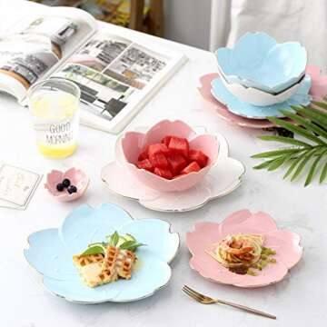 XIGUI Japanese Style Soy Sauce Dishes set of 6, Cherry Blossom Porcelain Sauce Dish Seasoning Dish Sushi Soy Dipping Bowl Dessert Bowl Appetizer Plates Serving Dish for Kitchen Home (Pink)