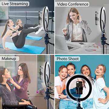 Fugetek 12" Selfie Ring Light with 54" Extendable Aluminum Tripod, Wireless Bluetooth Remote, Phone Holder, for Live Stream Video, Photos, Make Up, 3 Color Modes, USB Powered