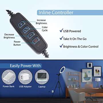 Fugetek 12" Selfie Ring Light with 54" Extendable Aluminum Tripod, Wireless Bluetooth Remote, Phone Holder, for Live Stream Video, Photos, Make Up, 3 Color Modes, USB Powered