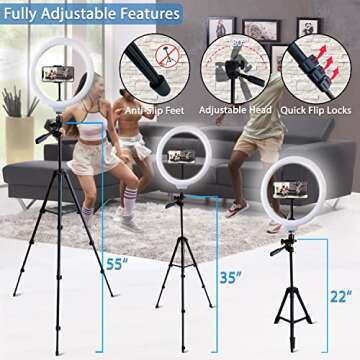 Fugetek 12" Selfie Ring Light with 54" Extendable Aluminum Tripod, Wireless Bluetooth Remote, Phone Holder, for Live Stream Video, Photos, Make Up, 3 Color Modes, USB Powered