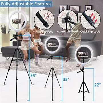 Fugetek 12" Selfie Ring Light with 54" Extendable Aluminum Tripod, Wireless Bluetooth Remote, Phone Holder, for Live Stream Video, Photos, Make Up, 3 Color Modes, USB Powered