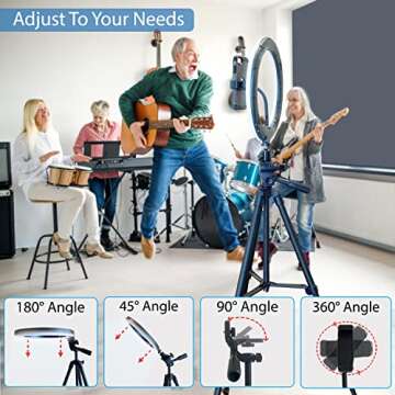 Fugetek 12" Selfie Ring Light with 54" Extendable Aluminum Tripod, Wireless Bluetooth Remote, Phone Holder, for Live Stream Video, Photos, Make Up, 3 Color Modes, USB Powered