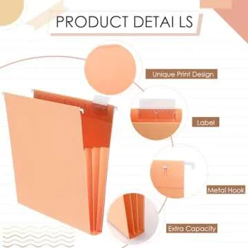 Yaomiao 24 Pack Hanging File Folders 3 Pleats Letter Size File Cabinet Folders with 1/5-Cut Adjustable Tabs Expandable Document Cabinet Colored for Home Desk Office Organization(Warm Color)