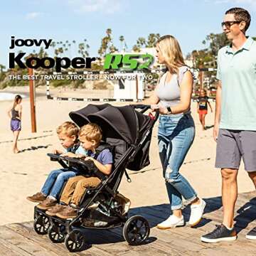 Joovy Kooper RS2 Lightweight Travel Double Stroller Featuring Dual Snack Trays, One-Handed Fold, Mul...