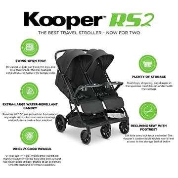 Joovy Kooper RS2 Lightweight Double Stroller with Snack Trays