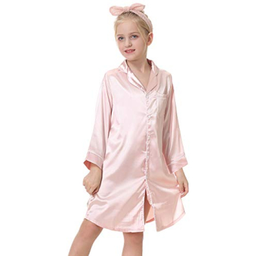 CattyGirl Children's Nightgown Polyester Silk Satin Sleepwear Girls Long Sleeve Nightdress Pajamas R...