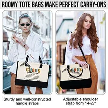OASSIE Gifts for Women - Mothers Day, Birthday, Christmas, Appreciation, Thank You Gifts for Coworkers, Boss Lady, Friends, Women - Chaos Coordinator 13 oz Canvas Teacher Tote Bag with Zipper