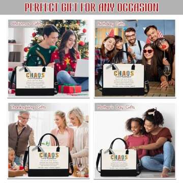 OASSIE Gifts for Women - Mothers Day, Birthday, Christmas, Appreciation, Thank You Gifts for Coworkers, Boss Lady, Friends, Women - Chaos Coordinator 13 oz Canvas Teacher Tote Bag with Zipper