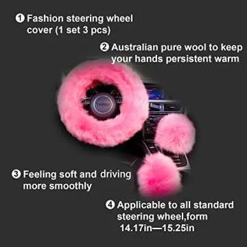 Yontree Fluffy Steering Wheel Covers Set for Women 3 Pcs