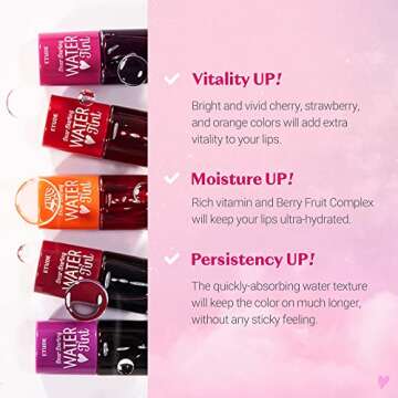 ETUDE Dear Darling Water Tint 3 Color SET (Cherry Ade+Strawberry Ade+Orange Ade) | Vivid Color Lip Stain with Moisturizing Weightless & Non-sticky Finish Lip Stain | Smudge-proof Lip Tint | K-beauty