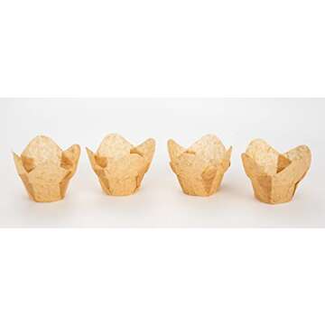 GOLDEN APPLE, 100 Pcs Tulip Cupcake Liner Lotus Parchment Baking Cup Muffin Tins Cups for Weddings, Birthdays, Baby Showers, Natural)