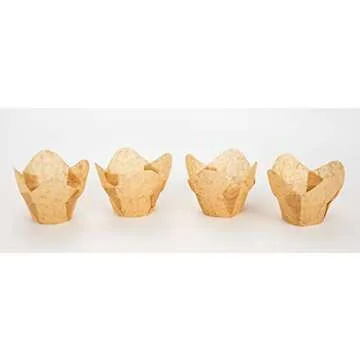 GOLDEN APPLE, 100 Pcs Tulip Cupcake Liner Lotus Parchment Baking Cup Muffin Tins Cups for Weddings, Birthdays, Baby Showers, Natural)