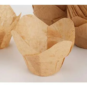 GOLDEN APPLE, 100 Pcs Tulip Cupcake Liner Lotus Parchment Baking Cup Muffin Tins Cups for Weddings, Birthdays, Baby Showers, Natural)