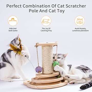 MEWOOFUN Cat Toy 2-Layer Turntable Cat Ball Toy with Feather,Kitten Toys Interactive Cat Toy with Ei...