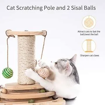 MEWOOFUN Cat Toy 2-Layer Turntable Cat Ball Toy with Feather,Kitten Toys Interactive Cat Toy with Eight Interactive Balls and Two Sisal Dangling Balls (Medium)