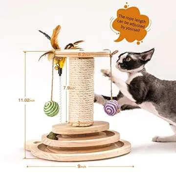 MEWOOFUN Cat Toy 2-Layer Turntable Cat Ball Toy with Feather,Kitten Toys Interactive Cat Toy with Eight Interactive Balls and Two Sisal Dangling Balls (Medium)