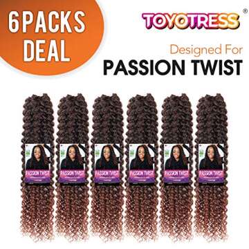 TOYOTRESS Passion Twist Hair - 18 Inch 6packs Ombre Brown Water Wave Crochet Braids Synthetic Braiding Hair Extensions (18 Inch 6Packs, T30)