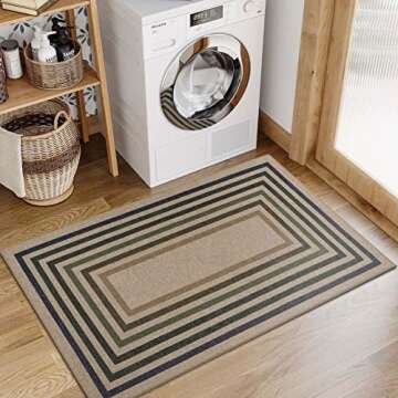 Lahome Modern Geometric Easy Jute Entryway Rug, 3x5 Washable Farmhouse Kitchen Rugs for Bedroom, Contemporary Non Slip Non Shedding Woven Carpet for Living Room