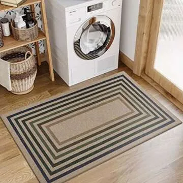 Lahome Modern Geometric Easy Jute Entryway Rug, 3x5 Washable Farmhouse Kitchen Rugs for Bedroom, Contemporary Non Slip Non Shedding Woven Carpet for Living Room