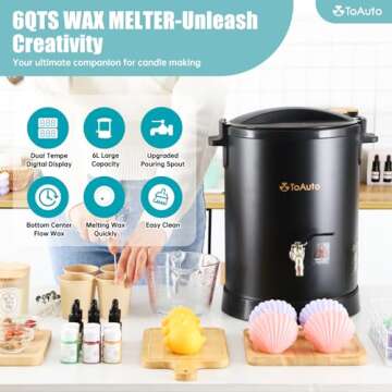 TOAUTO 12Lbs Digital Wax Melter for Candle Making,Easy Pour Spout Large Electric Wax Melting Pot, Wa...