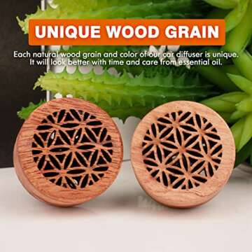 Essential Oil Car Diffuser, 2 PCS Car Aromatherapy Wood Diffuser with Vent Clip