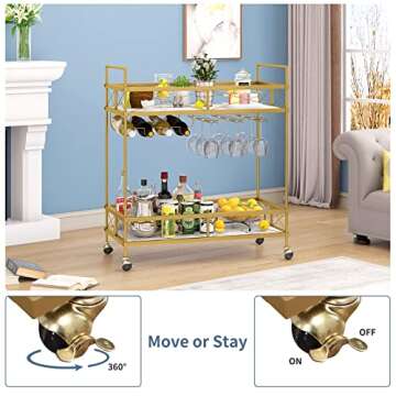 OIOG Gold Bar Cart with Wine Rack & Glass Holder