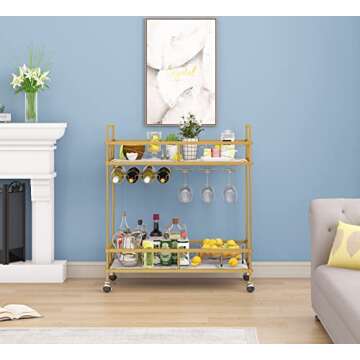 OIOG Gold Bar Cart with Wine Rack & Glass Holder