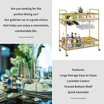 OIOG Gold Bar Cart with Wine Rack & Glass Holder
