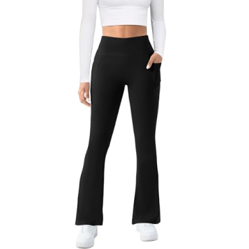 COPYLEAF Womens Yoga Pants with Pockets High Waisted Flare Leggings Bell Bottom Yoga Dress Pants Sea...