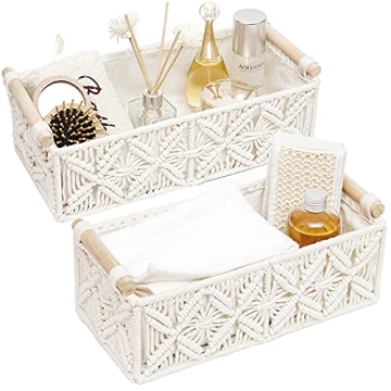 HOSROOME Macrame Storage Basket Boho Decor Baskets for Organizing Woven Decorative Basket for Counte...