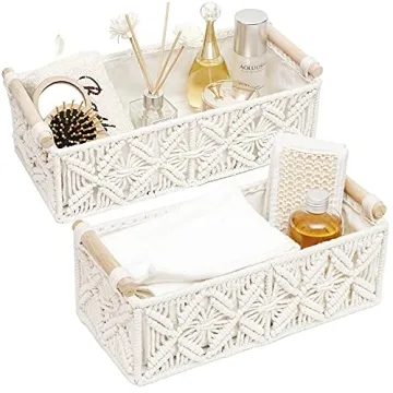 HOSROOME Macrame Storage Basket Boho Decor Baskets for Organizing Woven Decorative Basket for Counte...