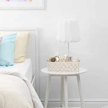 HOSROOME Macrame Storage Basket Boho Decor Baskets for Organizing Woven Decorative Basket for Countertop Toilet Paper Basket for Tank Top for Home Decor Bedroom Nursery Livingroom Entryway (Set of 2)